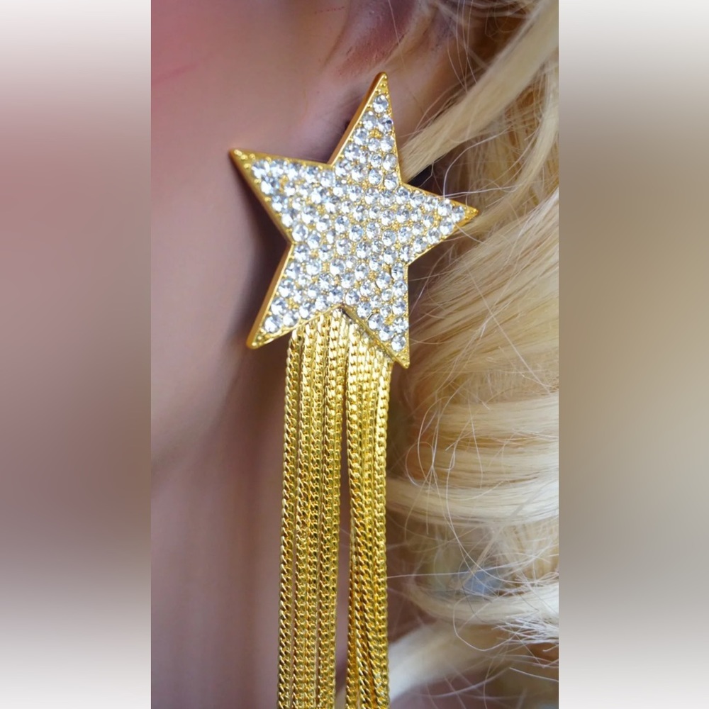YSL SAINT LAURENT Gold Star earrings - studded with a tassel. Statement.